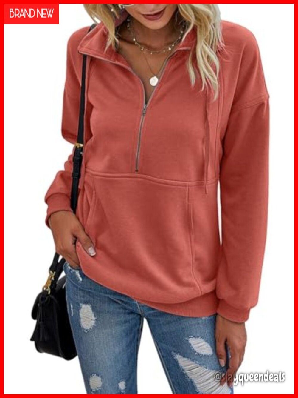 Women's Casual Long Sleeve Half Zip Pullover Sweatshirt with Pocket